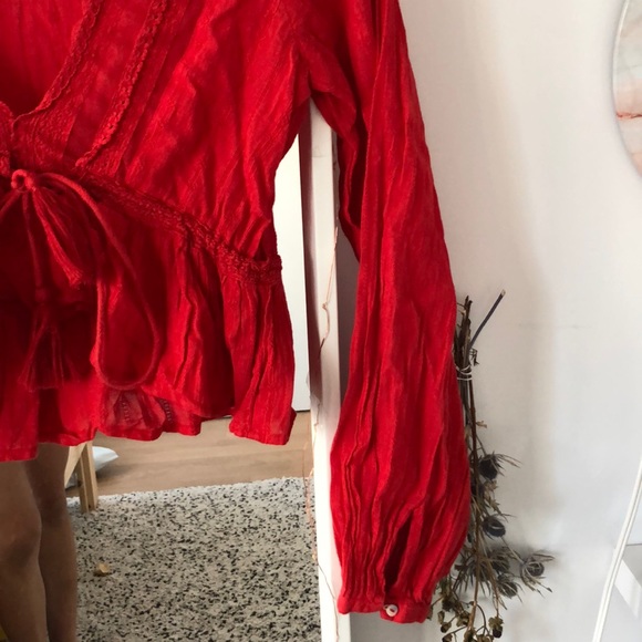 Free people red lac& crochet boho tassel crop top - Picture 6 of 7